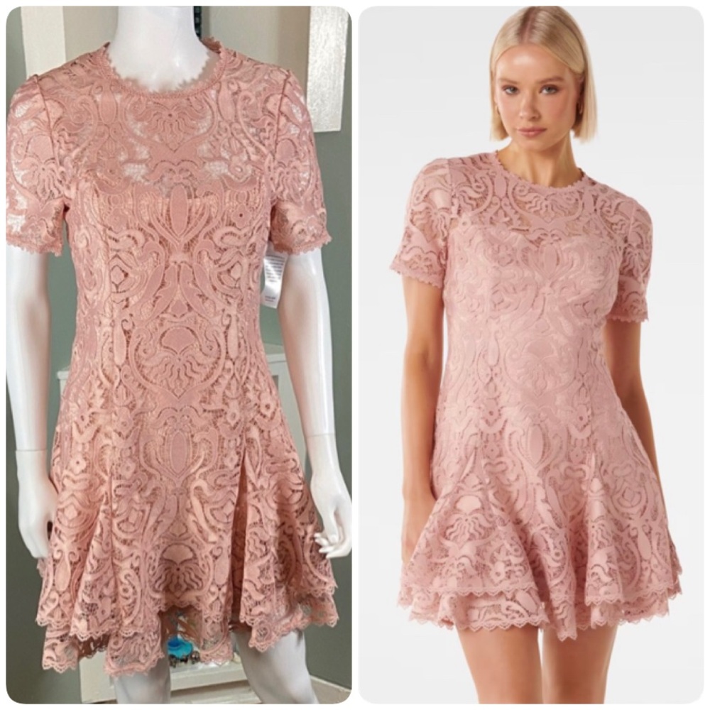 NWT NEW Ever New Melbourne Cornelia Blush Pink Layered Geo Lace Mini Dress Sz 6